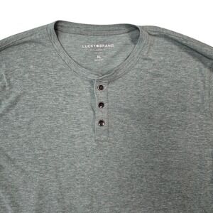 Lucky Brand Mens XL Heather Green Short Sleeve Henley Shirt Cotton Blend RN80318